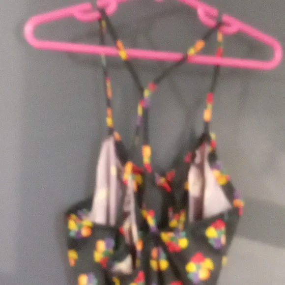 Frederick's of Hollywood chemise cropped top blue with fruit pictures - Picture 4 of 7